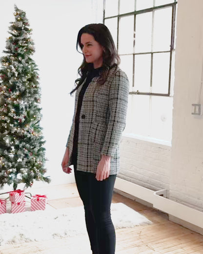 Lyra Fully Lined Long Sleeve Plaid Long Length Boucle Blazer