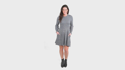 Sheena Crew Neck Cable Knit Long Sleeve Sweater Dress