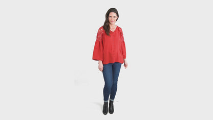 Mckenna Lace Back Long Sleeve V-Neck Blouse