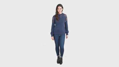 Jaylyn Ribbed Jersey Crew Neck Bishop Long Sleeve Top