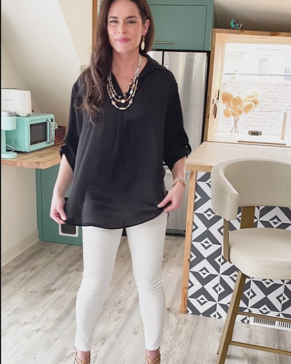 Amaris Collared Relaxed Fit Half Sleeve V-Neck Blouse