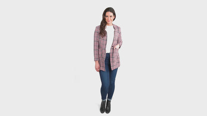 Lyra Fully Lined Long Sleeve Plaid Long Length Boucle Blazer