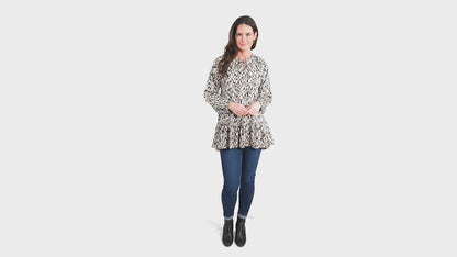 Hollis Ruffle Long Sleeve Ikat V-Neck Tie Blouse