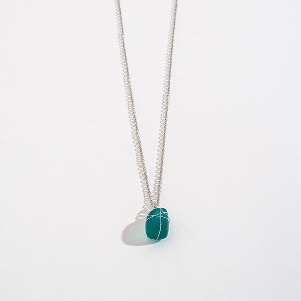 Wire Wrapped Sea Glass Pendant Necklace