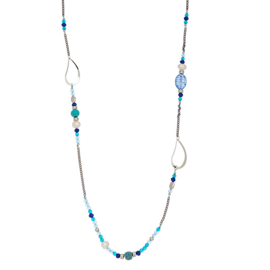 Droplet and Bead Blue/Multi Necklace