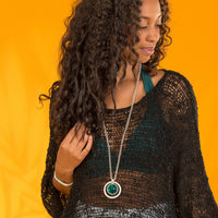 Marbleized Disc Silver Pendant Necklace