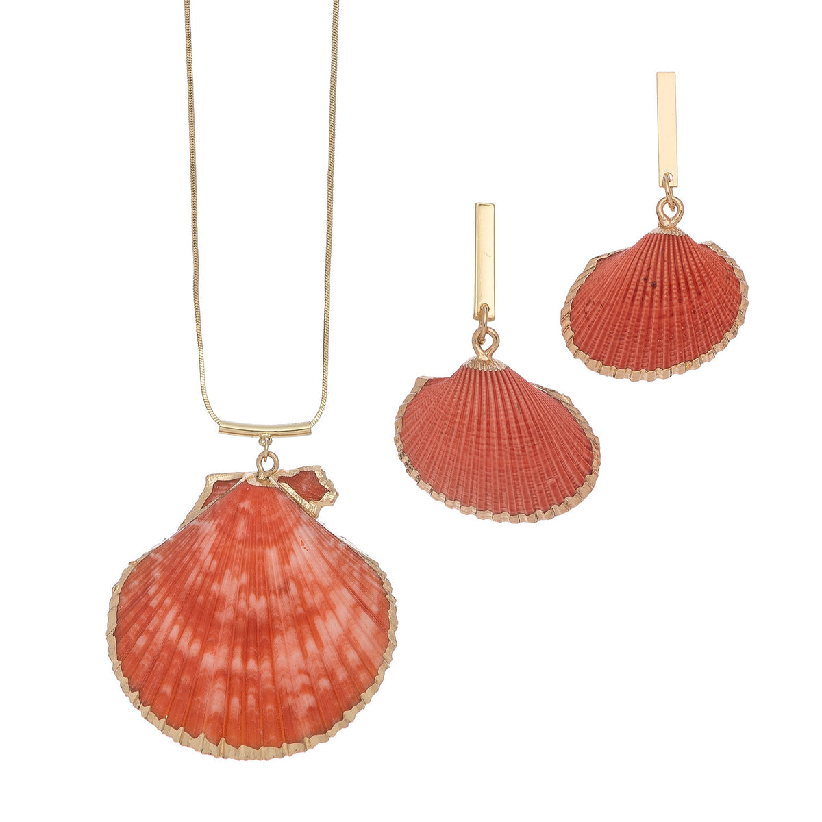 Gold Dipped Genuine Shell Necklace and Earring Set