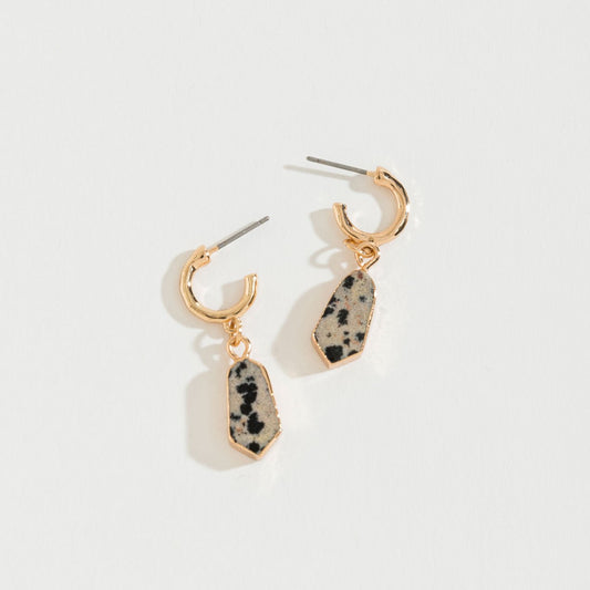 STONE HOOP DROP EARRINGS