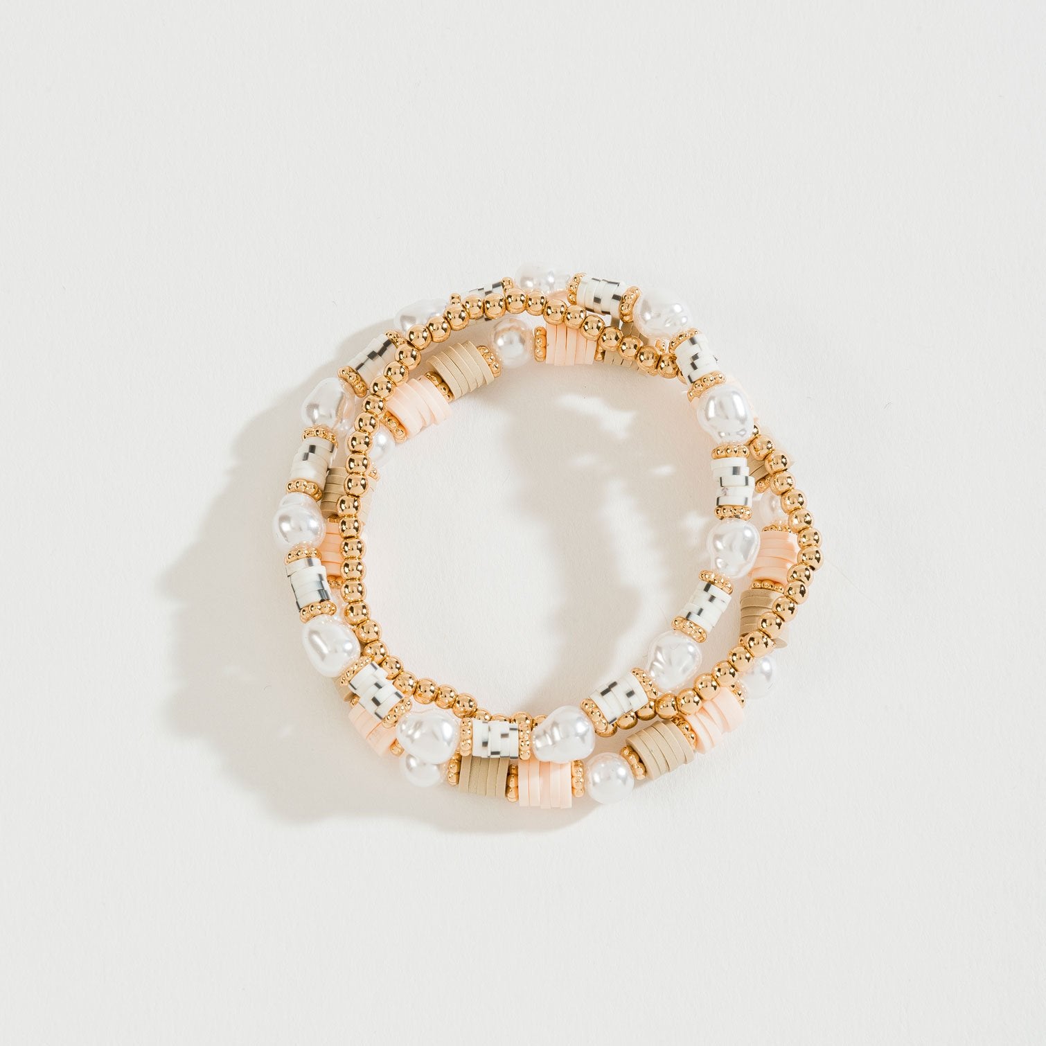DISC BEAD AND  PEARL STRETCH BRACELET