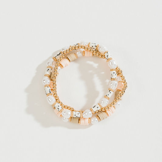 DISC BEAD AND  PEARL STRETCH BRACELET