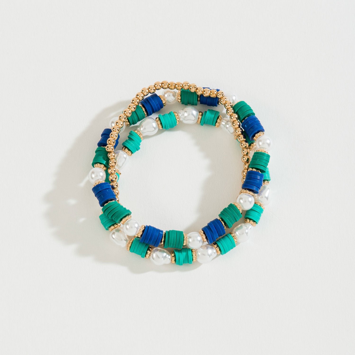 DISC BEAD AND  PEARL STRETCH BRACELET