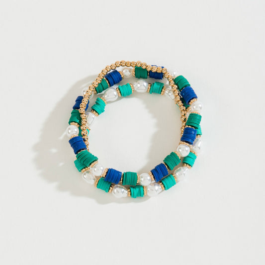 DISC BEAD AND  PEARL STRETCH BRACELET