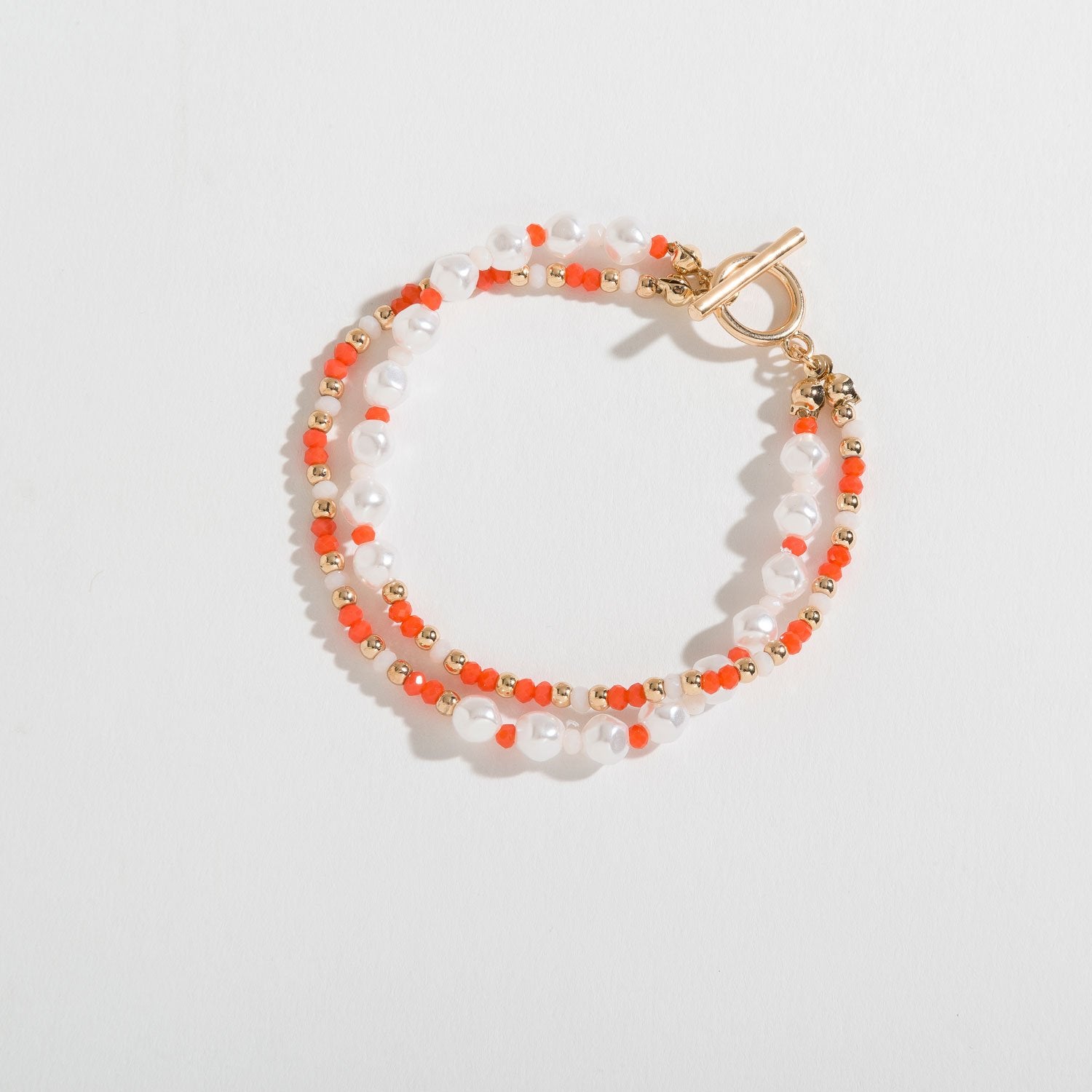 SEED BEAD AND PEARL LAYERED TOGGLE BRACELET