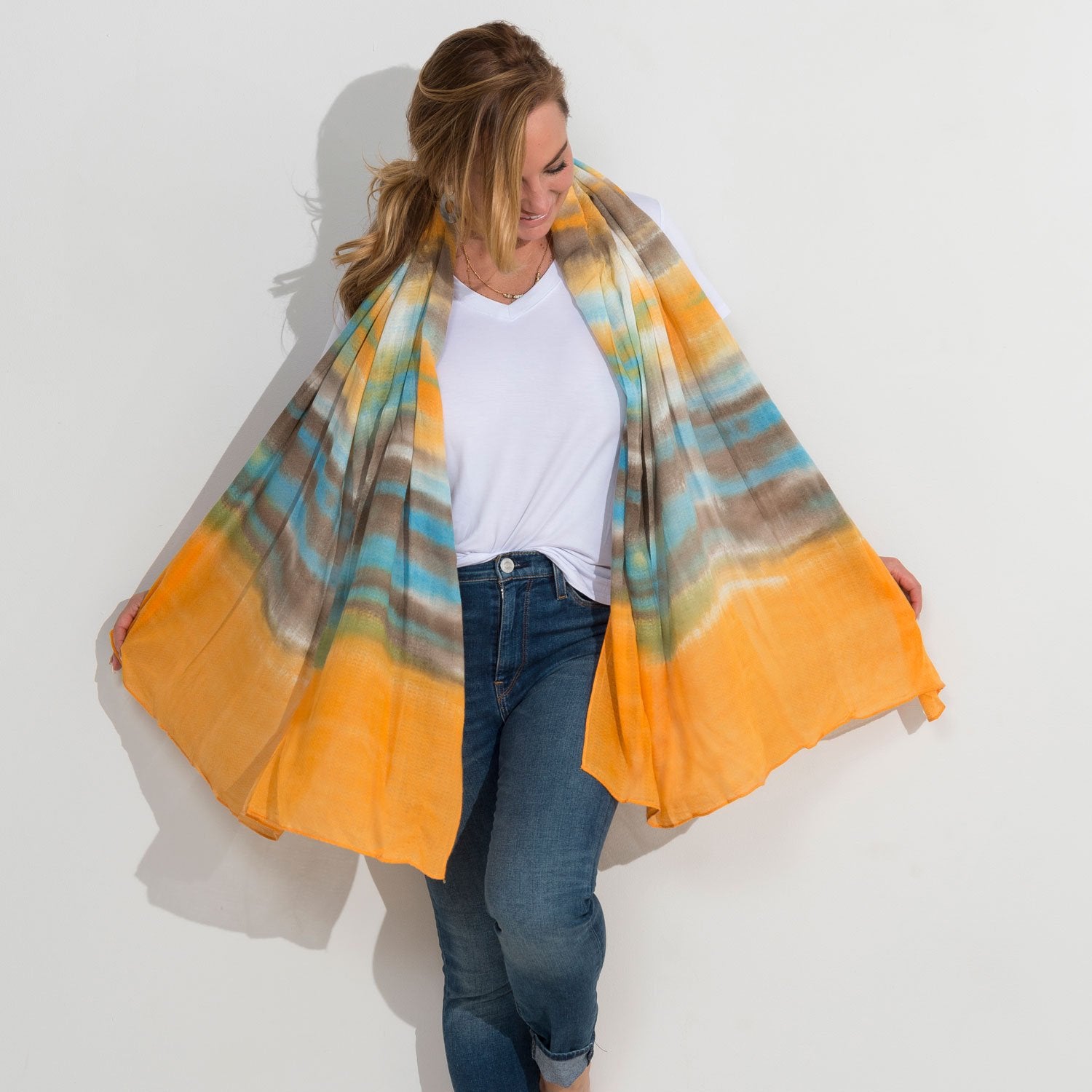 TIE DYE HERRINGBONE WEAVE LIGHTWEIGHT SCARF