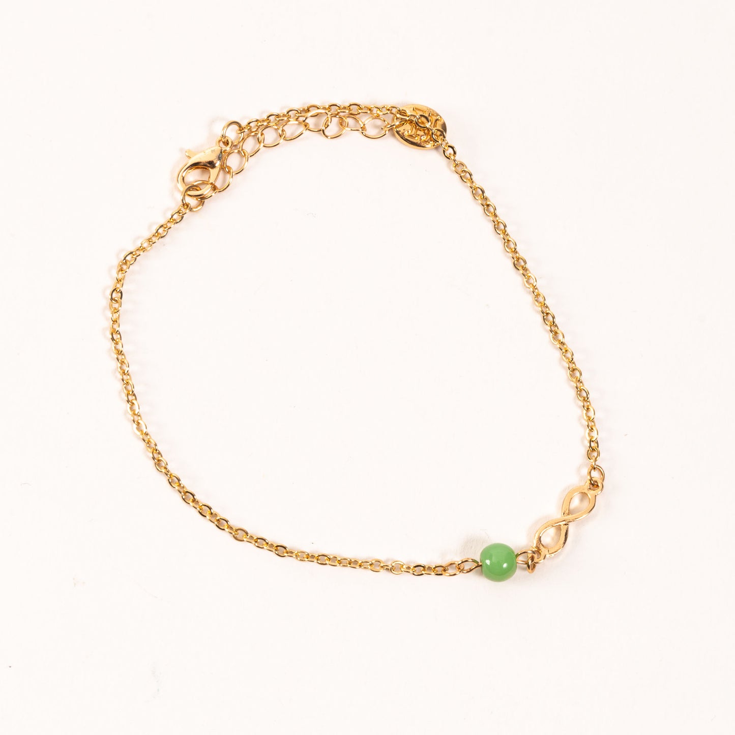 Alexis Green Beaded Gold Infinity Charm Anklet