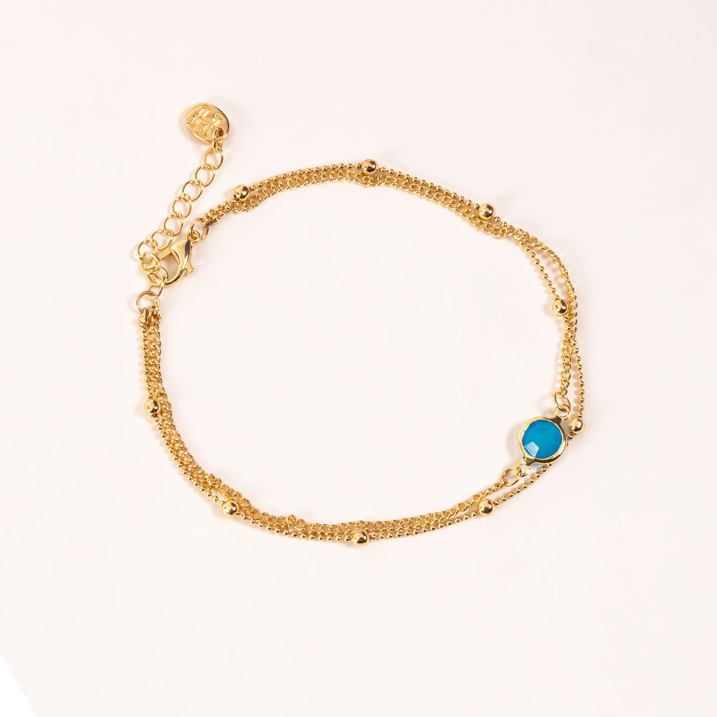 Alexis Gold Layered Blue Bead Chain Anklet