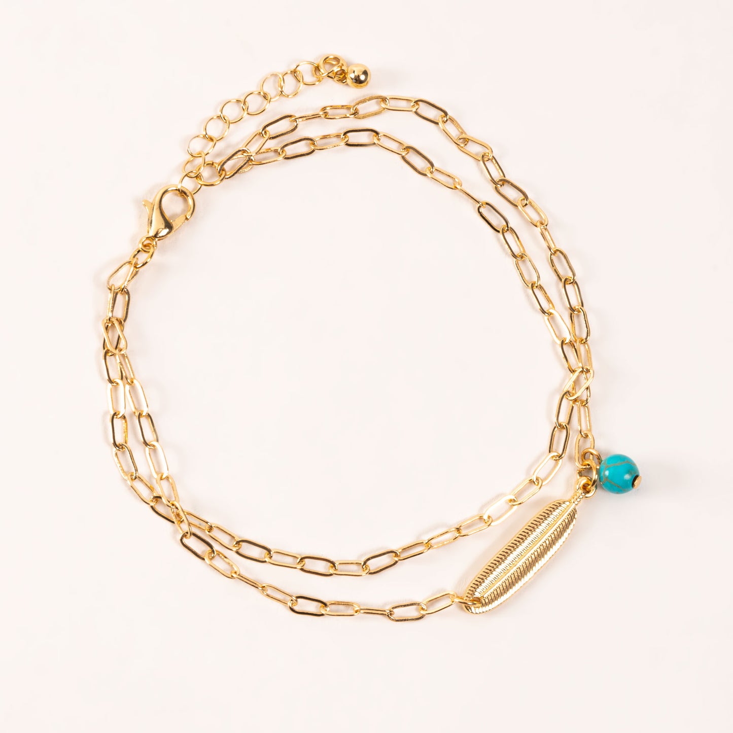 Alexis Turquoise Layered Gold Feather Charm Anklet