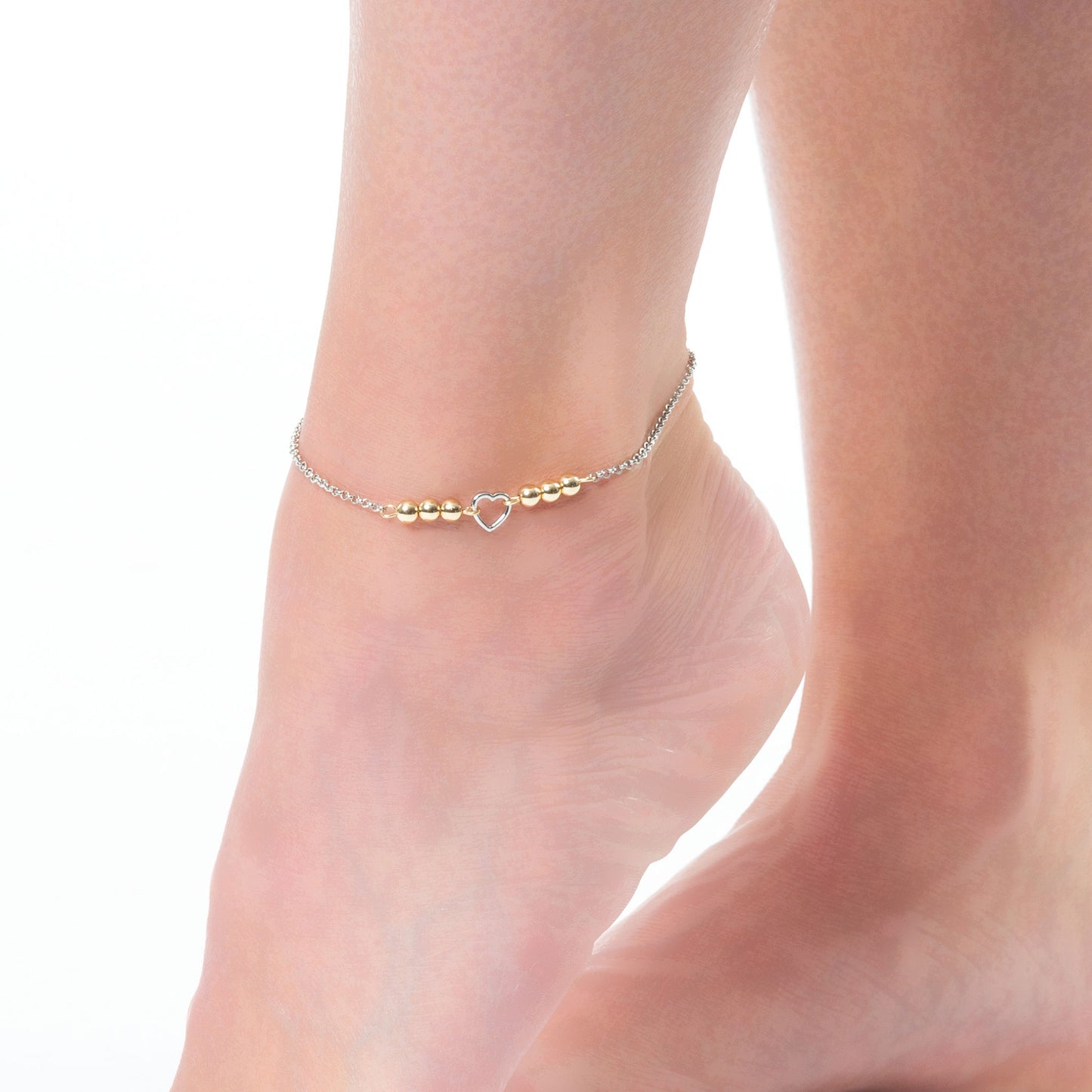Alexis Gold & Silver Beaded Heart Charm Anklet