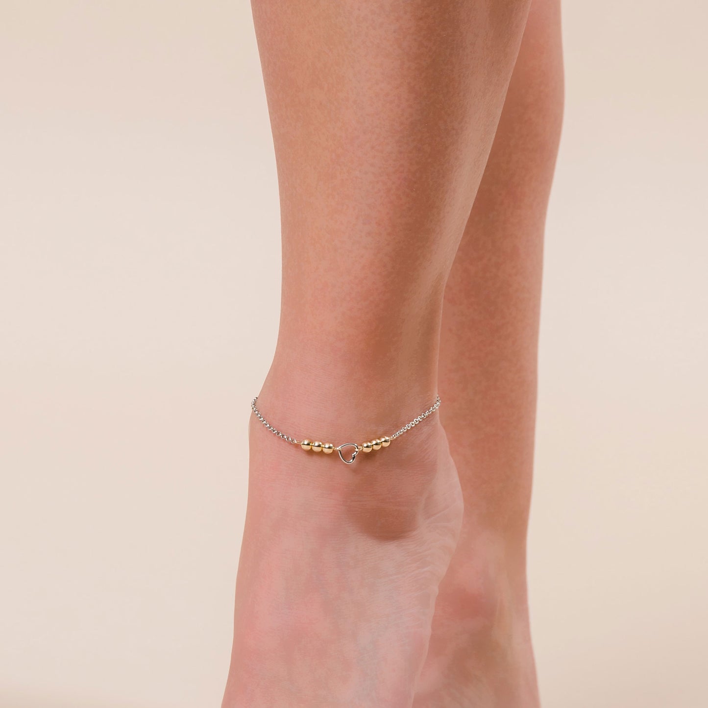 Alexis Gold & Silver Beaded Heart Charm Anklet