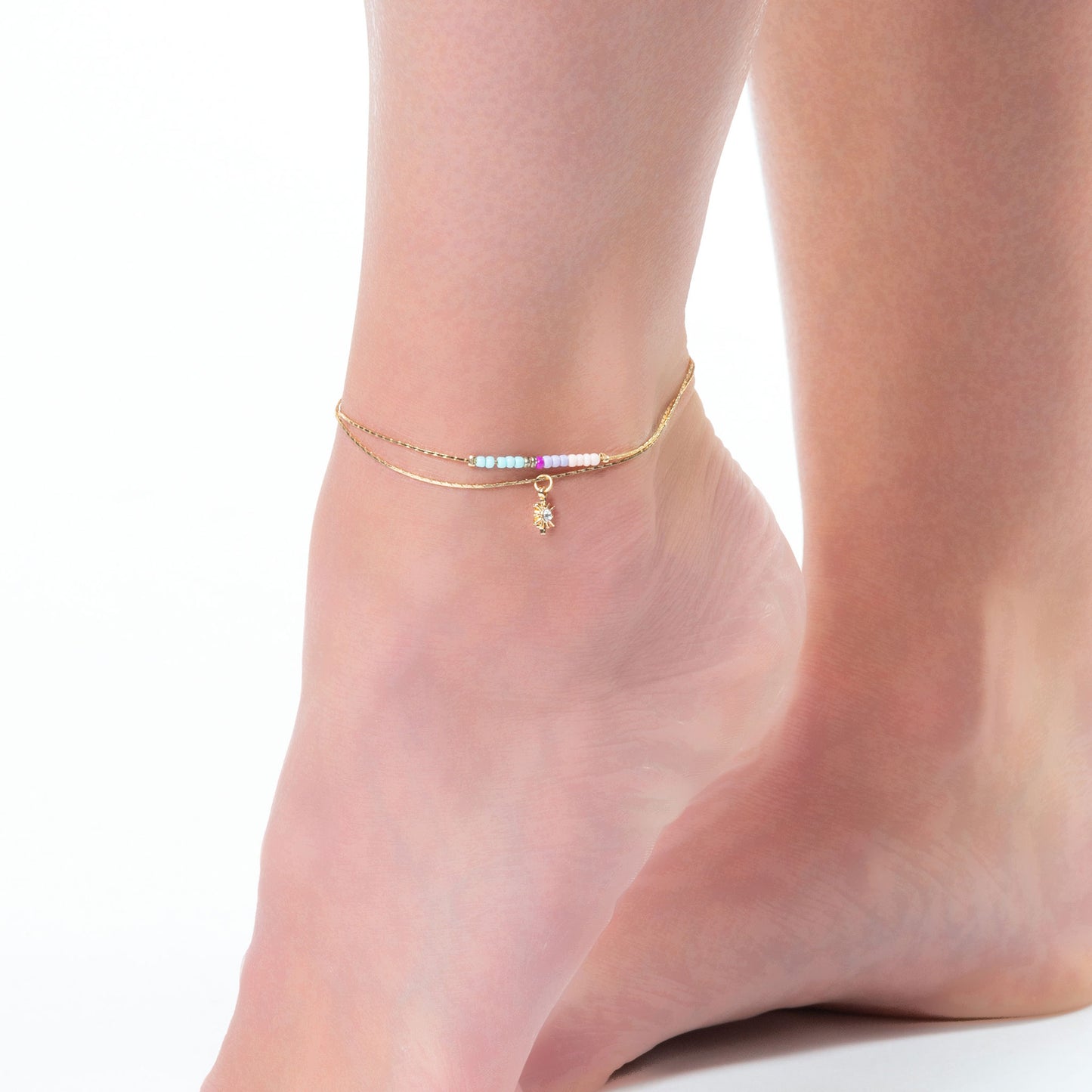 Alexis Layered Seed Bead Gold Charm Anklet