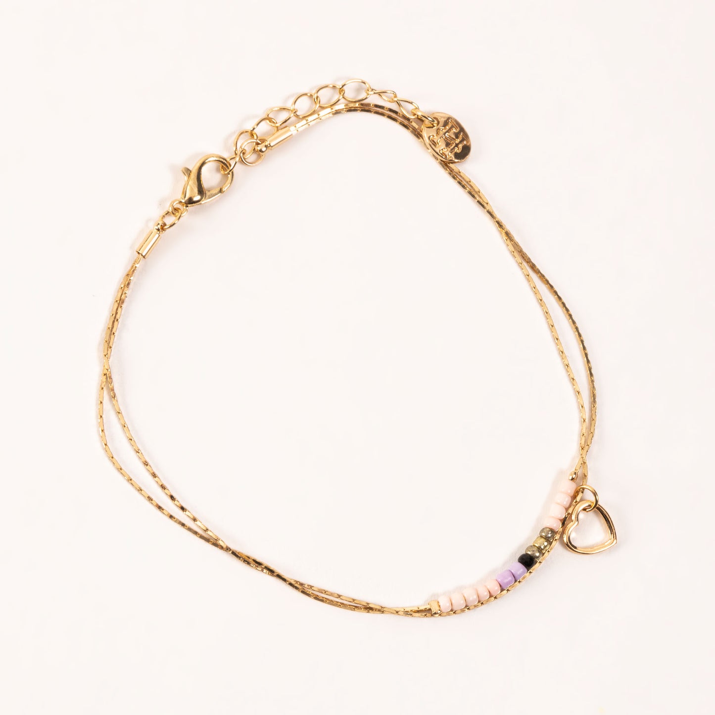 Alexis Layered Seed Bead Gold Heart Charm Anklet