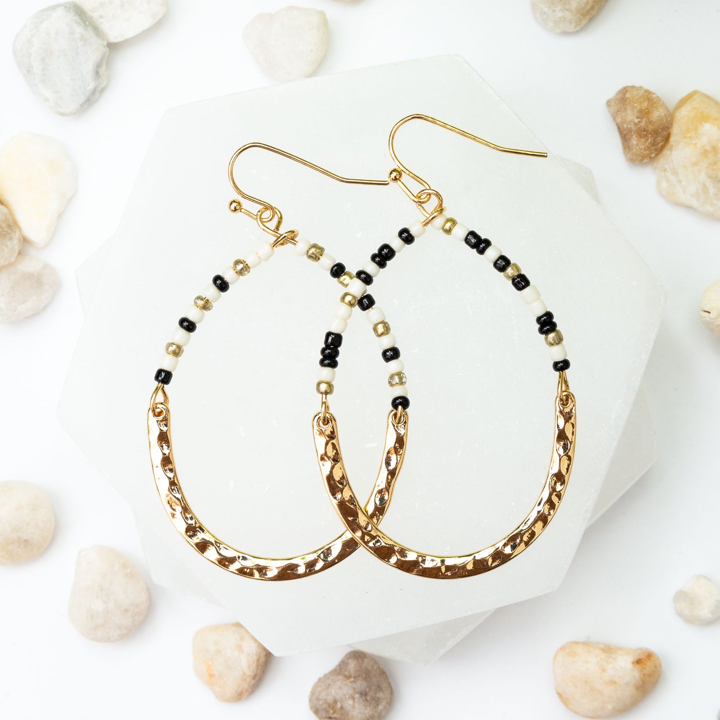 Bead Teardrop Gold Drop Earrings