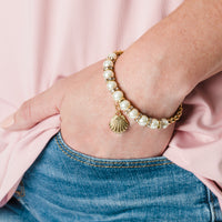 Gold Beach Icon Charm and Pearl Stretch Charm Bracelet