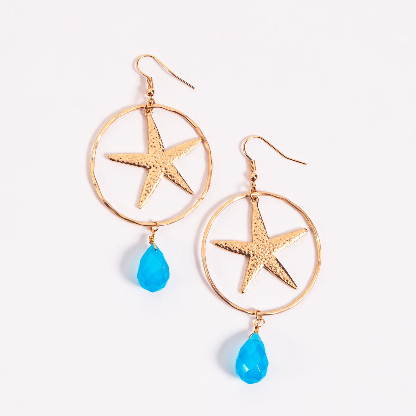 Naia Bead Gold Starfish Charm Drop Earrings