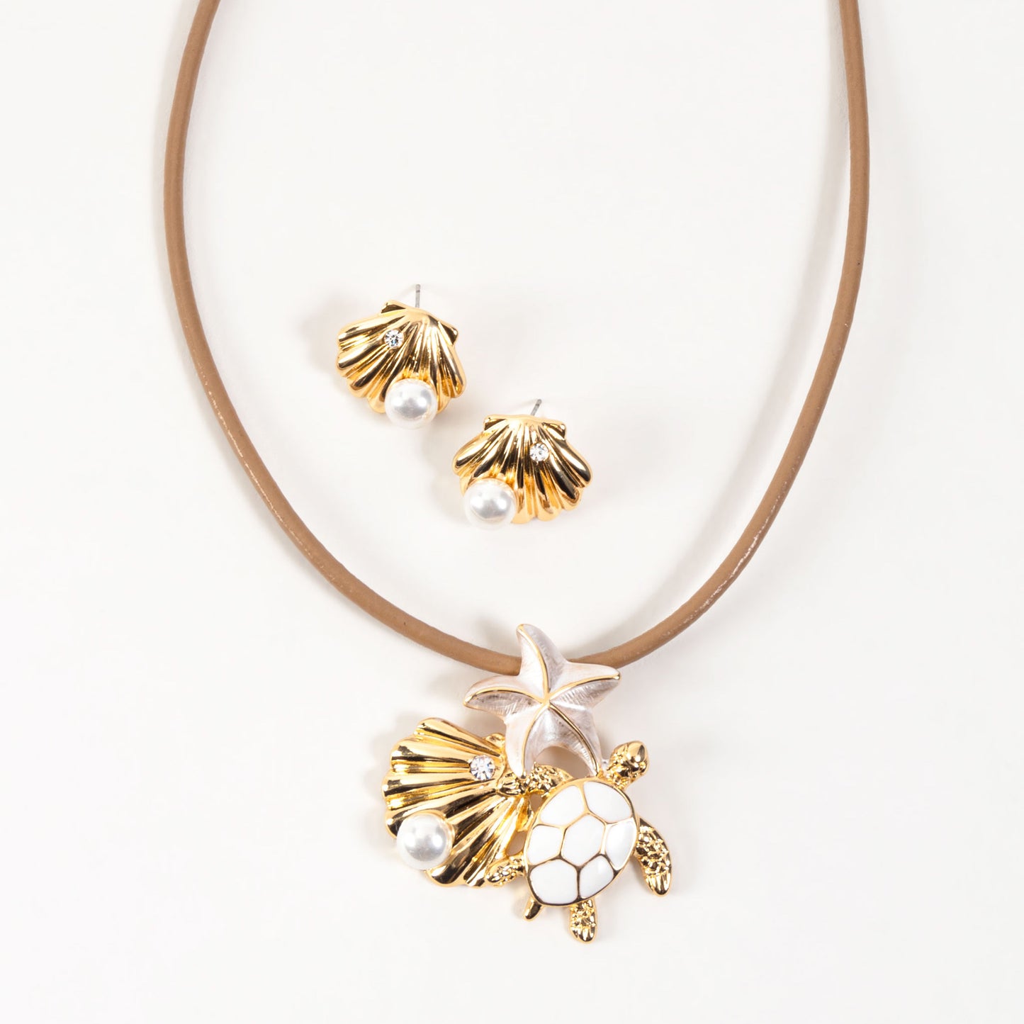 Kobie Gold Turtle Pearl 16" Pendant Necklace & Earring Set