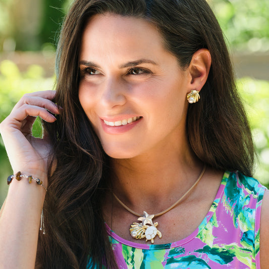 Kobie Gold Turtle Pearl 16" Pendant Necklace & Earring Set