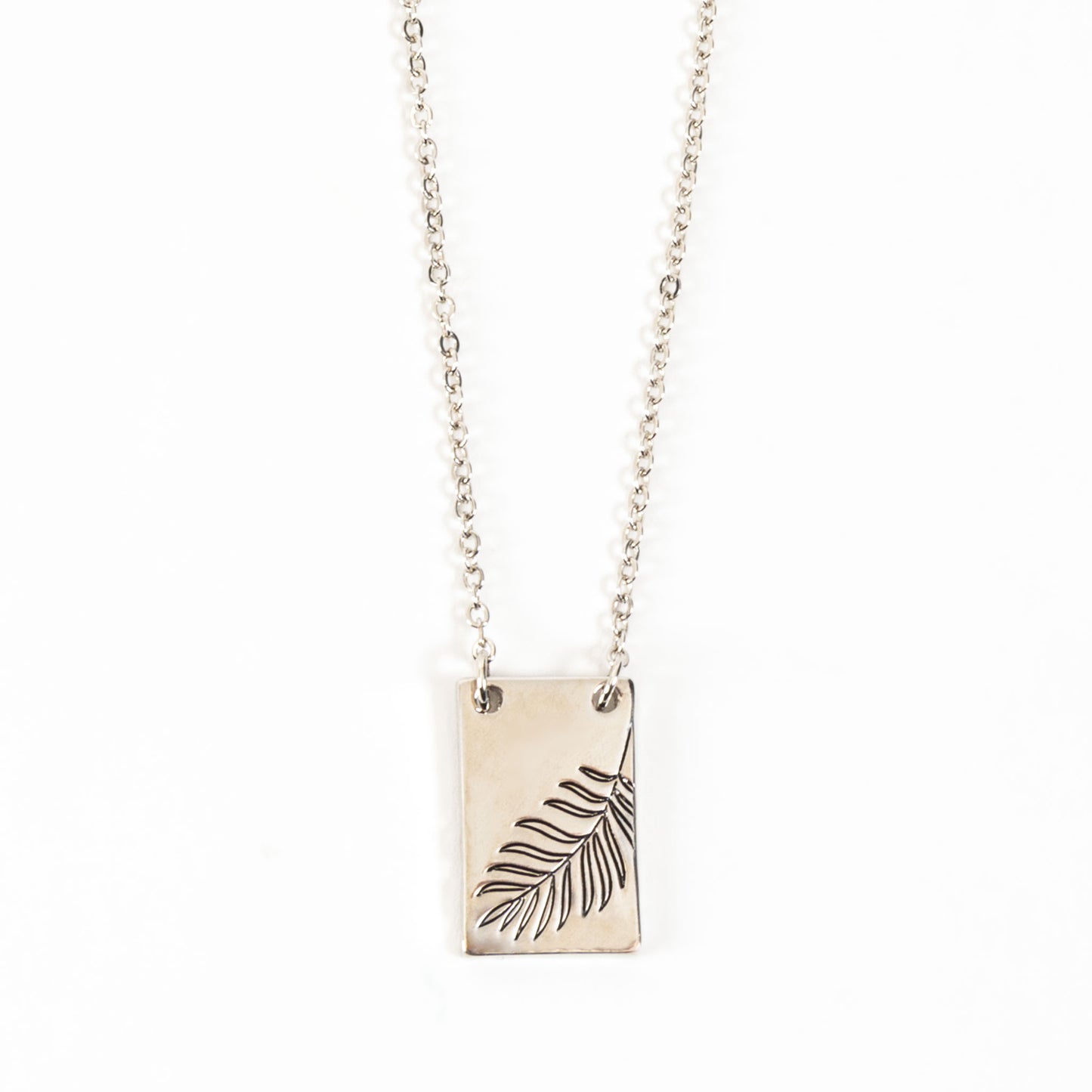 Elani Engraved Silver Palm Leaf 17" Pendant Necklace