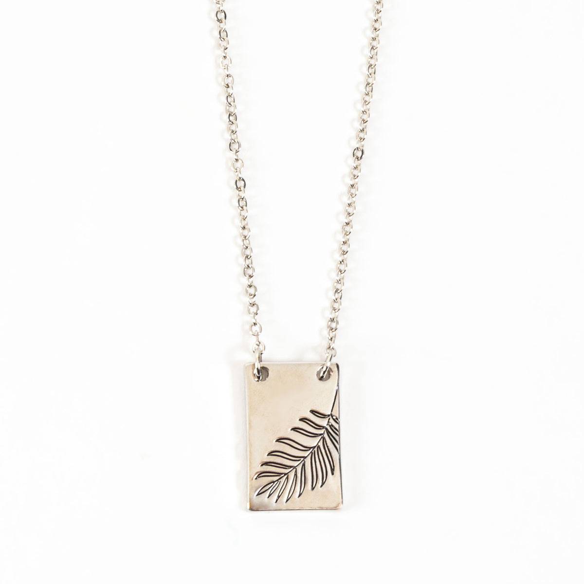 Elani Engraved Silver Palm Leaf 17" Pendant Necklace