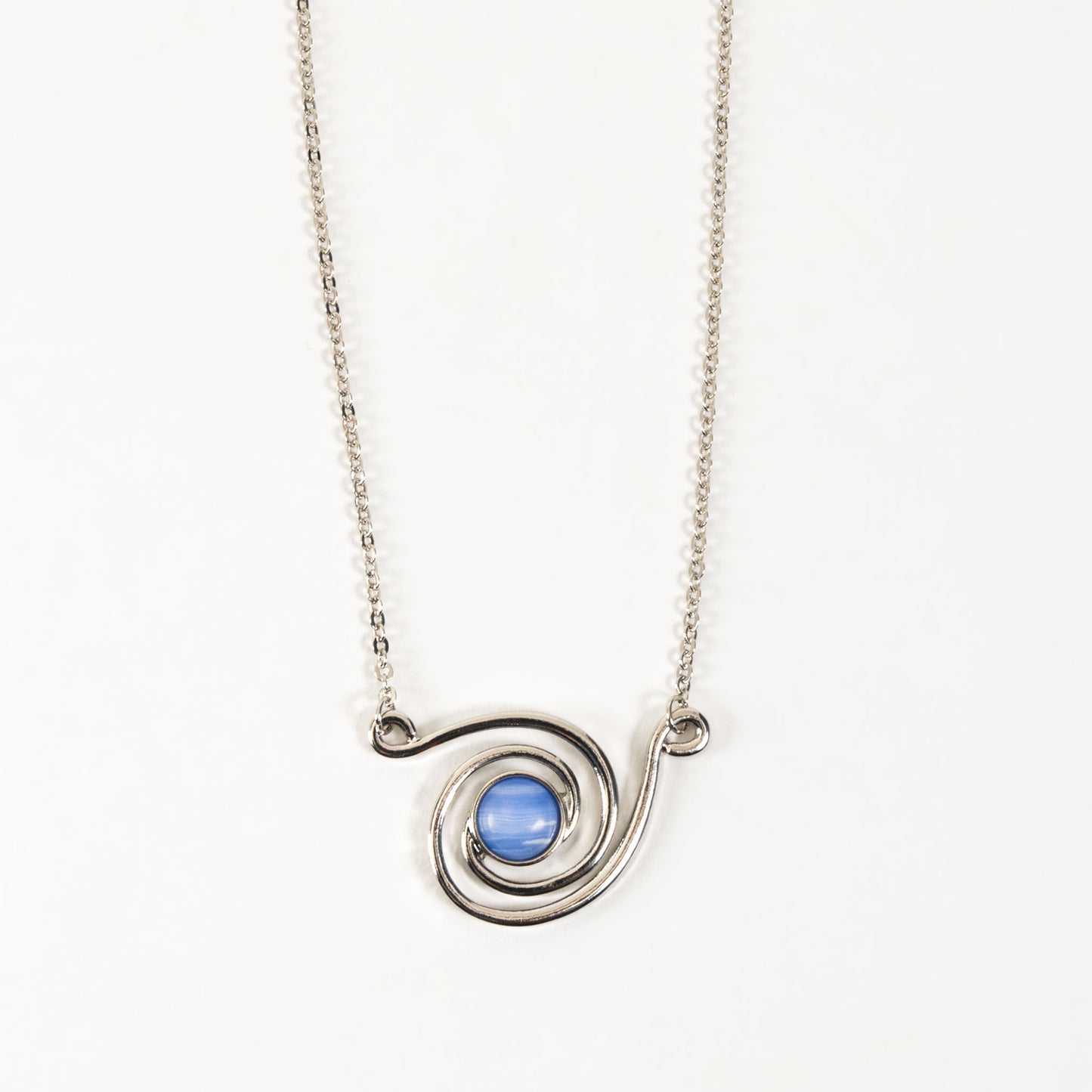 Jaela Dainty Agate Spiral 18" Silver Pendant Necklace