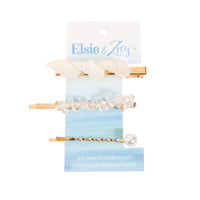 Apryl 3 Piece Blue Genuine Shell Fashion Hair Clips & Pin
