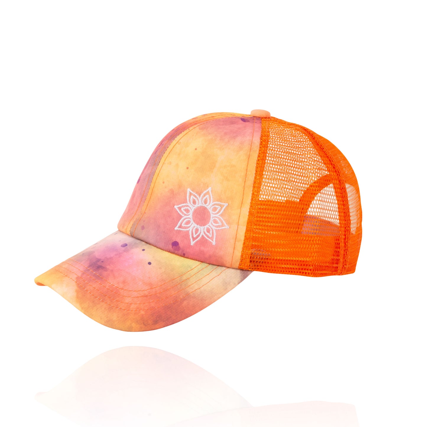Taryn Tie Dye Trucker Hat with Embroidered Beach Icon