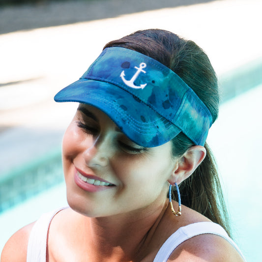 Taryn Tie Dye Sun Visor with Embroidered Beach Icon